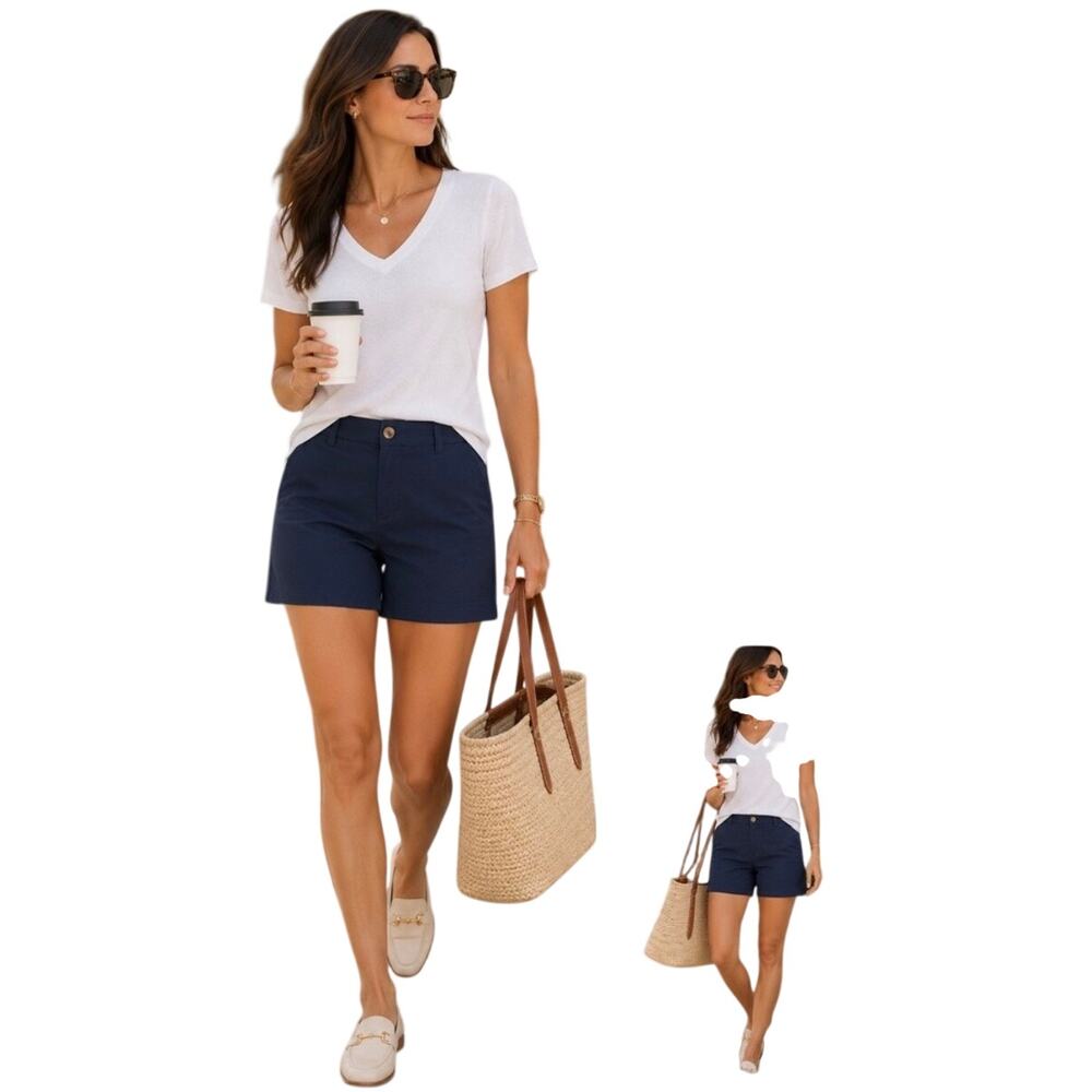 Talbots Repaxed Chino short, navy blue, pockets, 7” inseam, stretch, Size 8